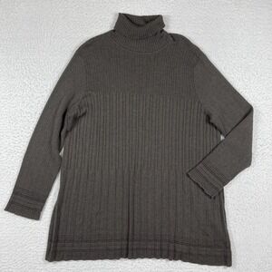Bloomingdales Turtleneck Sweater Womens 2X Brown 100% Wool Ribbed Knit Earthy
